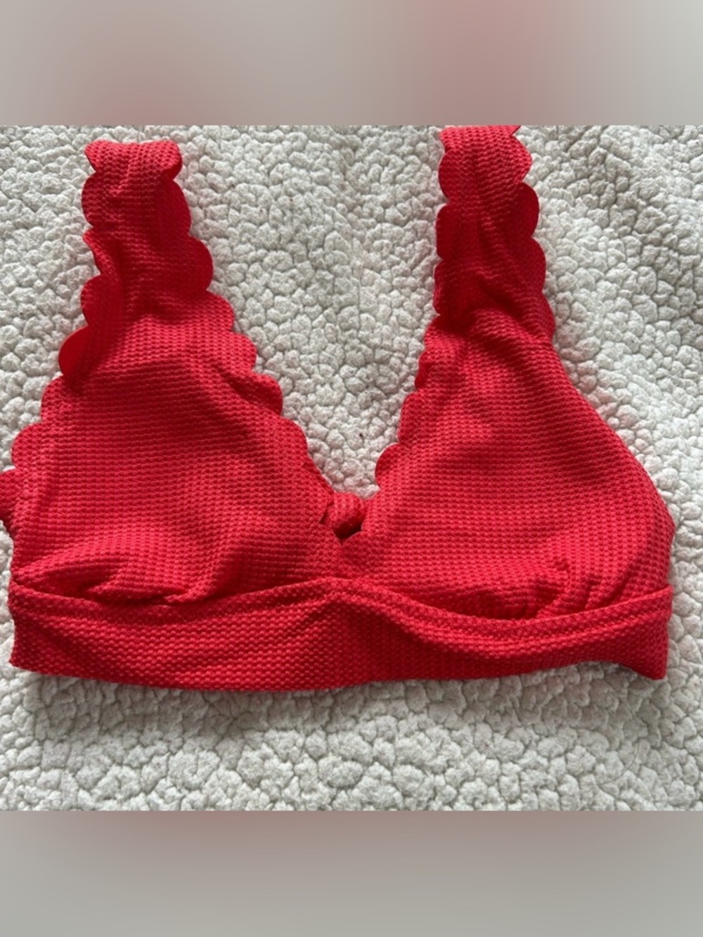 aerie Coral-Red Scalloped Triangle Swim Top